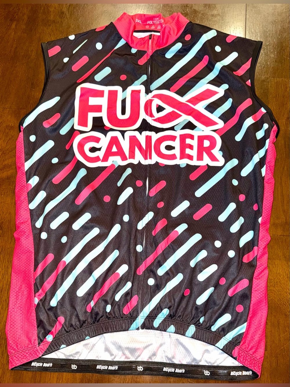 Bicycle Booth FU Cancer V2 Club Jersey Sleeveless Full Zip Cycling Jersey XXXL